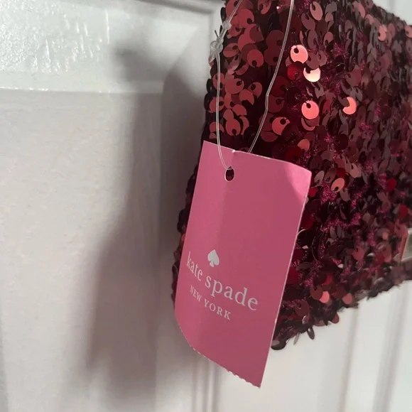 Kate Spade NY Kiki Sequin Fabric Convertible Bag Purse Wristlet Deep Berry NWT - Picture 6 of 16